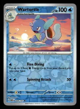 Voorkant Wartortle 8/165 uit 151 Uncommon Near Mint conditie Pokémon kaart productfoto