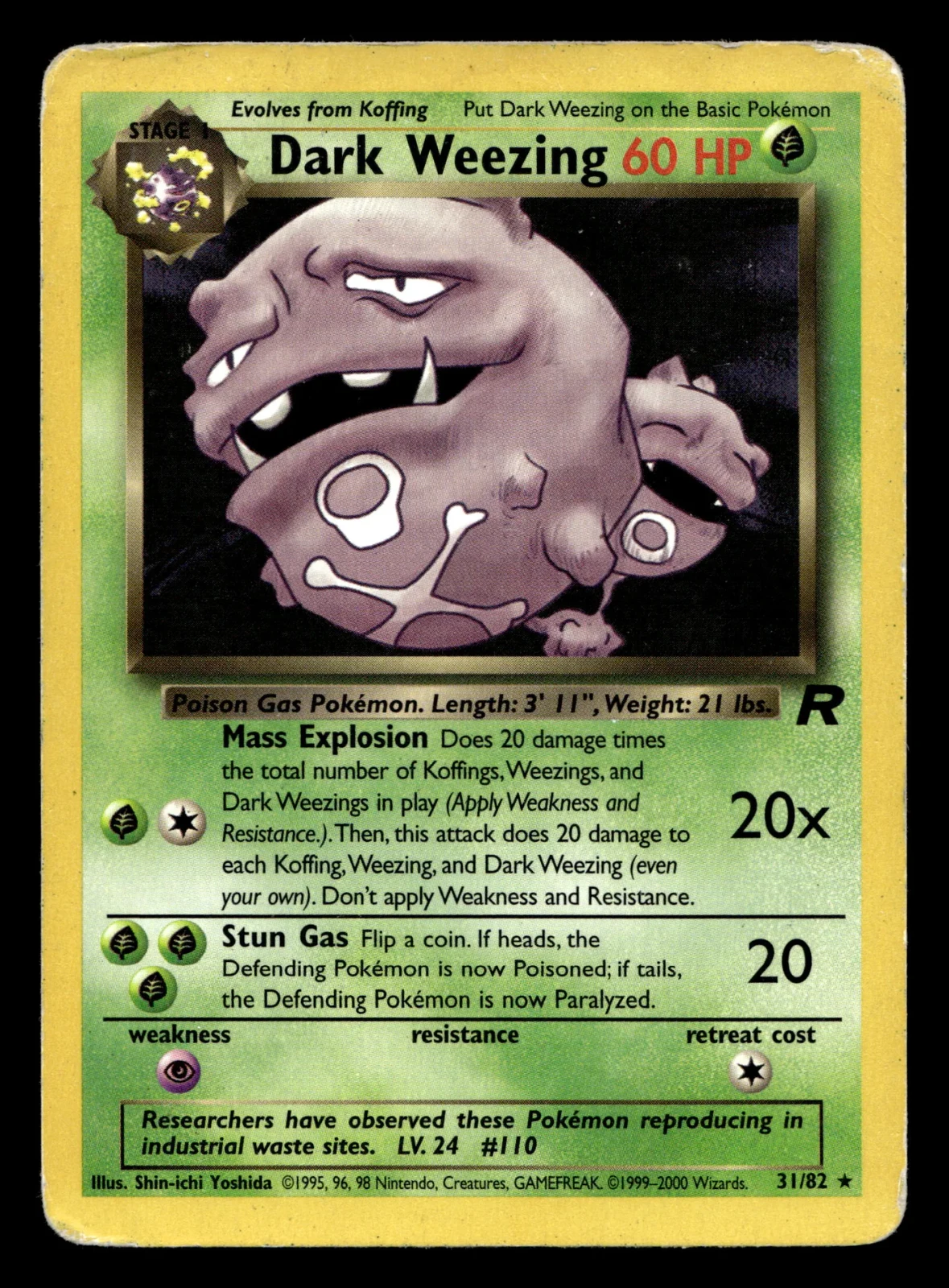 Voorkant Dark Weezing 31/82 uit Team Rocket Rare Played conditie Pokémon kaart productfoto