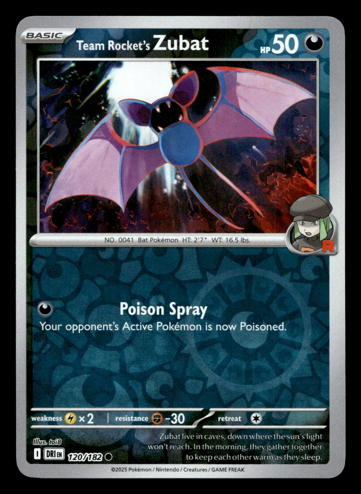 Voorkant Team Rocket's Zubat 120/182 uit Destined Rivals Common Near Mint conditie Pokémon kaart productfoto
