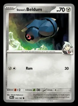 Voorkant Steven's Beldum 143/182 uit Destined Rivals Common Near Mint conditie Pokémon kaart productfoto