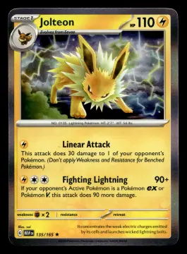 Voorkant Jolteon 135/165 uit 151 Rare Near Mint conditie Pokémon kaart productfoto