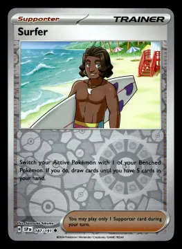 Voorkant Surfer 187/191 uit Surging Sparks Uncommon Near Mint conditie Pokémon kaart productfoto