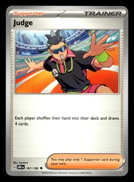 Voorkant Judge 167/182 uit Destined Rivals Uncommon Near Mint conditie Pokémon kaart productfoto