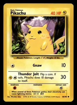 Voorkant Pikachu 58/102 uit Base Set Common Near Mint conditie Pokémon kaart productfoto NM 1/2
