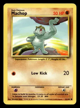 Voorkant Machop 52/102 uit Base Set Common Near Mint + conditie Pokémon kaart productfoto NM+ 1/2