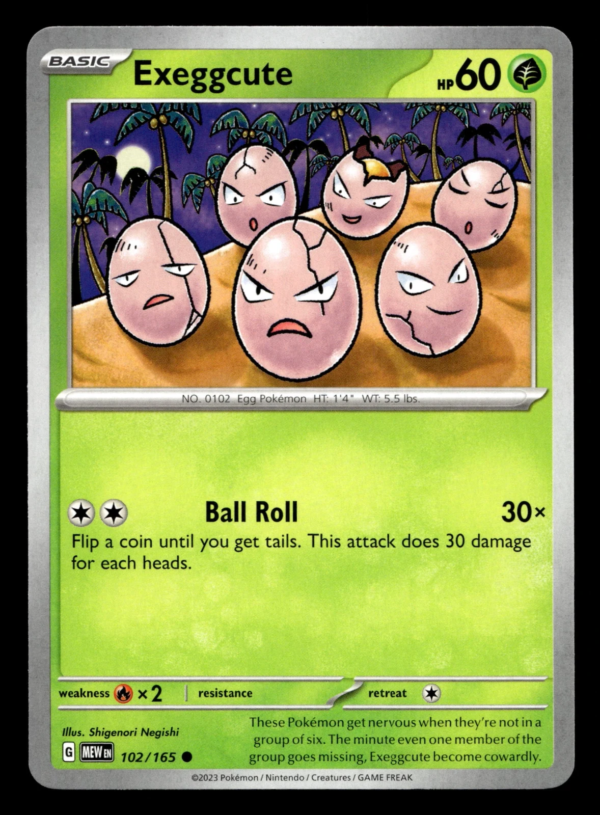 Voorkant Exeggcute 102/165 uit 151 Common Near Mint conditie Pokémon kaart productfoto