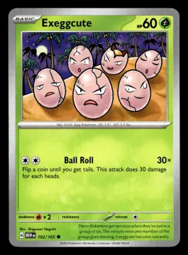 Voorkant Exeggcute 102/165 uit 151 Common Near Mint conditie Pokémon kaart productfoto