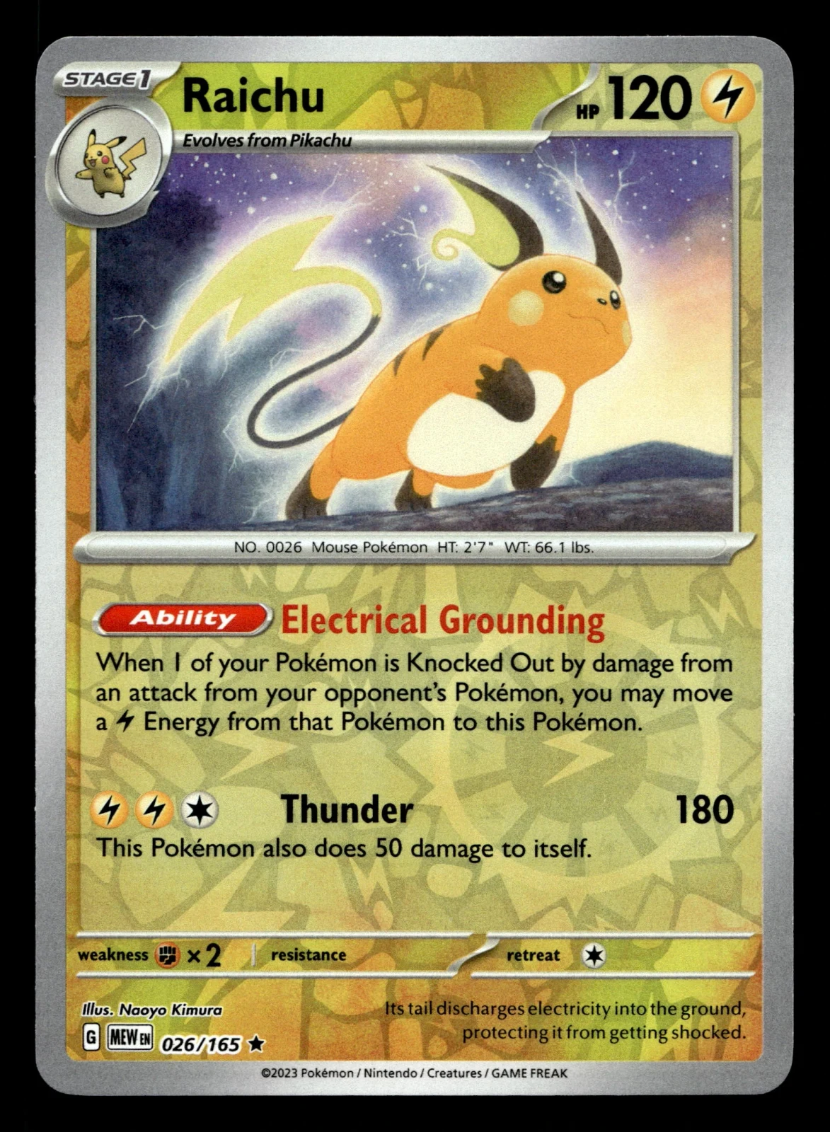 Voorkant Raichu 19/91 uit Paldean Fates Rare Near Mint conditie Pokémon kaart productfoto