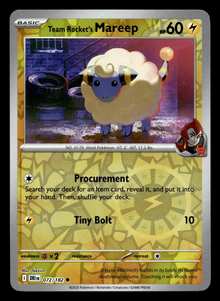 Team Rocket's Mareep #72 uit Destined Rivals Common Near Mint conditie productfoto