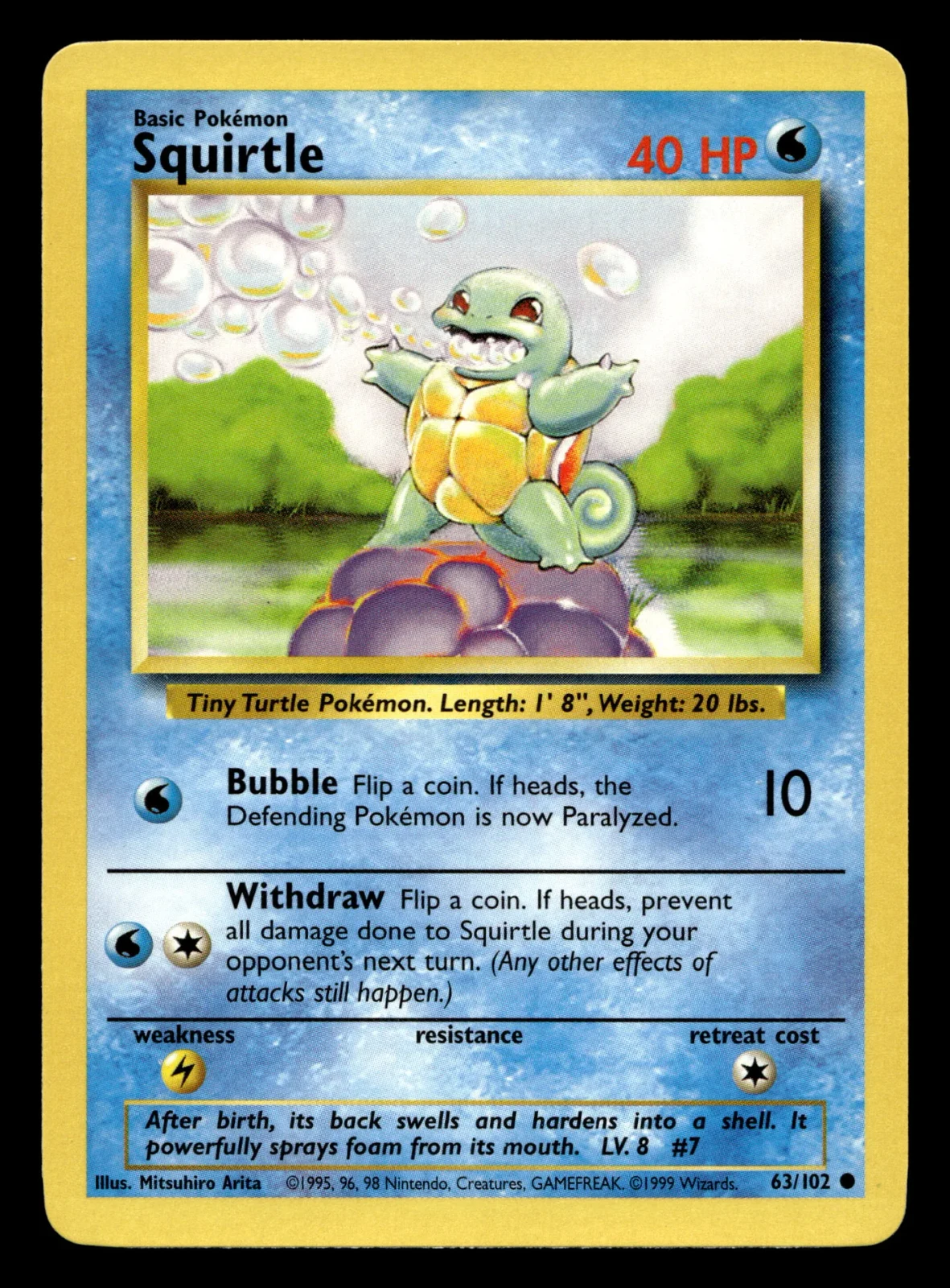 Voorkant Squirtle 63/102 uit Base Set Common Near Mint conditie Pokémon kaart productfoto NM 4/4