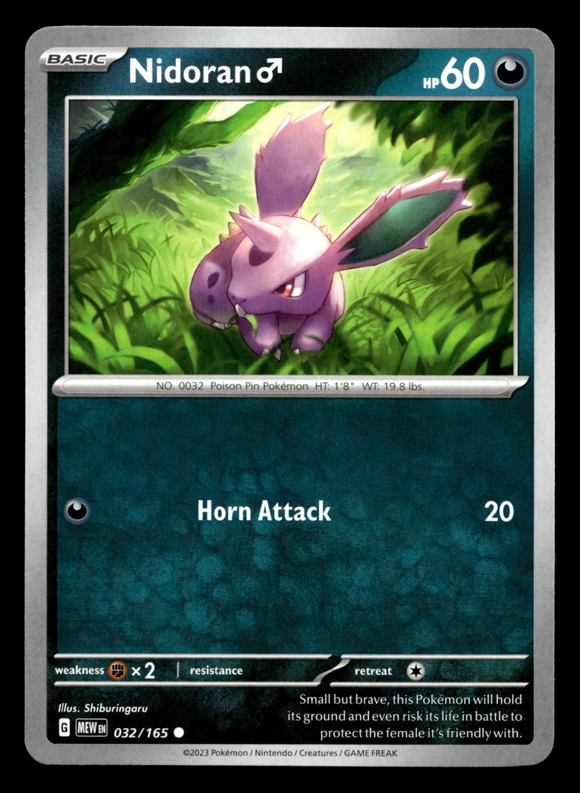 Voorkant Nidoran ♂ 32/165 uit 151 Common Near Mint conditie Pokémon kaart productfoto