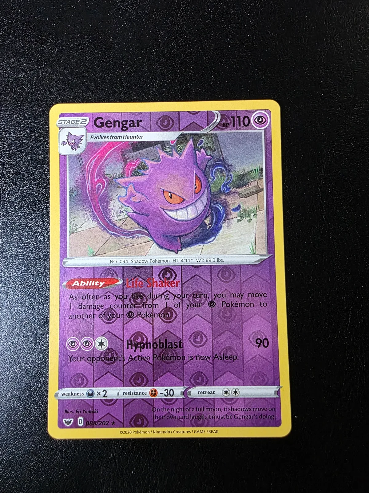Referentieafbeelding Gengar 85/202 uit Sword & Shield Rare Holo Near Mint conditie Pokémon kaart productfoto