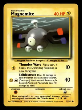 Voorkant Magnemite 53/102 uit Base Set Common Near Mint - conditie Pokémon kaart productfoto NM- 3/3