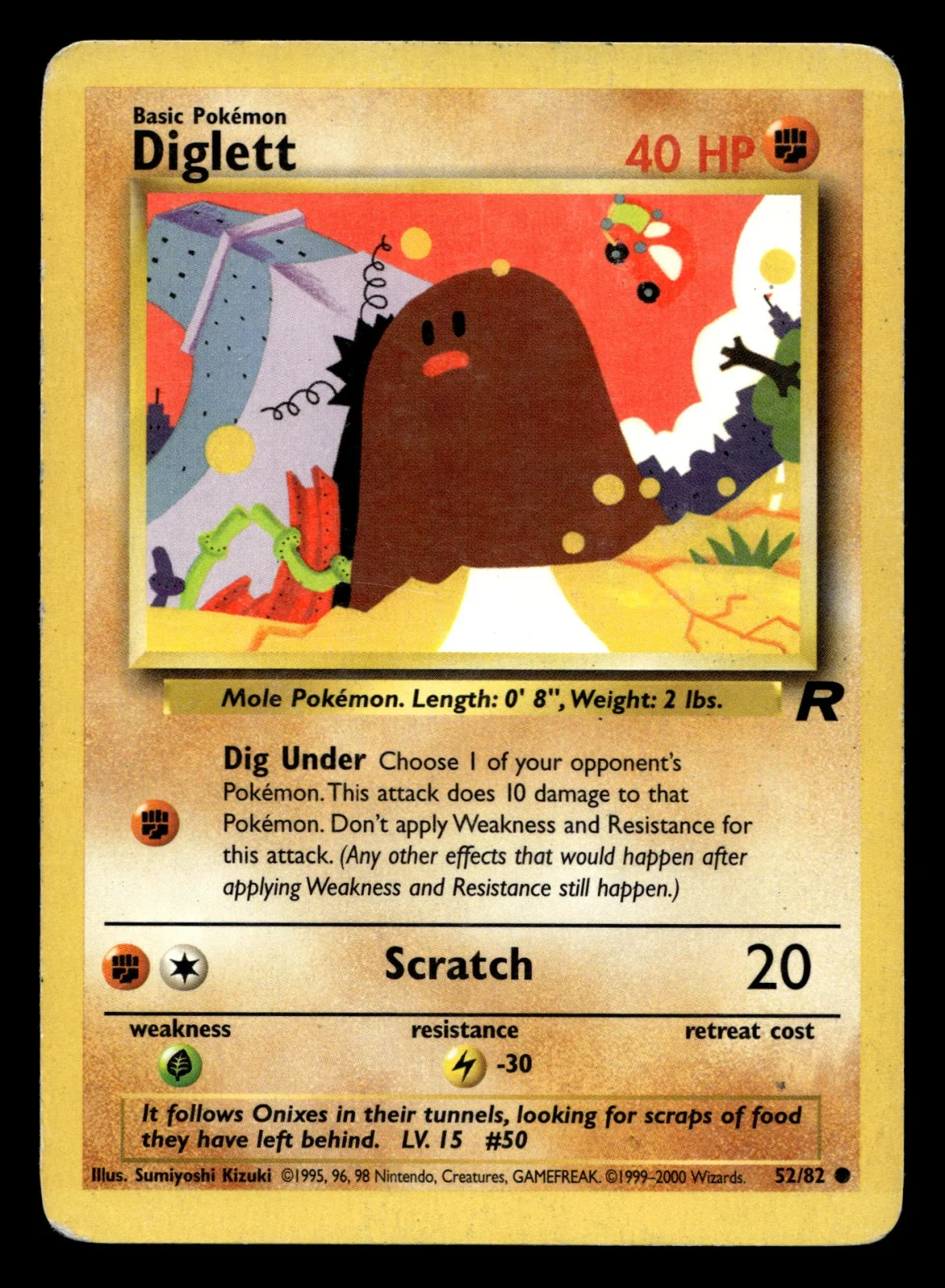 Voorkant Diglett 52/82 uit Team Rocket Common Light Played conditie Pokémon kaart productfoto