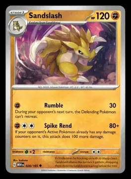 Voorkant Sandslash 28/165 uit 151 Uncommon Near Mint conditie Pokémon kaart productfoto