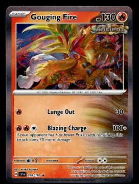 Voorkant Gouging Fire 38/191 uit Surging Sparks Rare Near Mint conditie Pokémon kaart productfoto