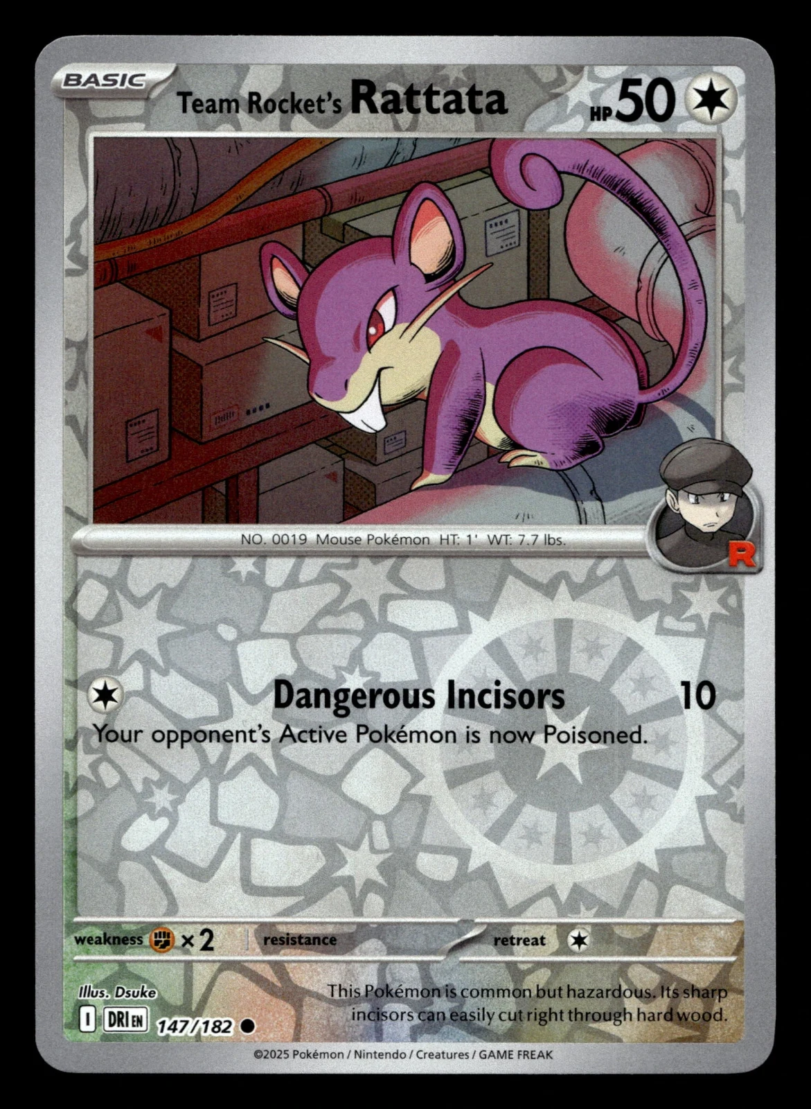 Voorkant Team Rocket's Rattata 147/182 uit Destined Rivals Common Near Mint conditie Pokémon kaart productfoto