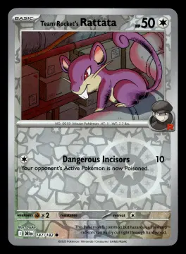 Voorkant Team Rocket's Rattata 147/182 uit Destined Rivals Common Near Mint conditie Pokémon kaart productfoto