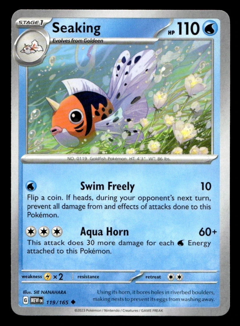 Voorkant Seaking 119/165 uit 151 Uncommon Near Mint conditie Pokémon kaart productfoto