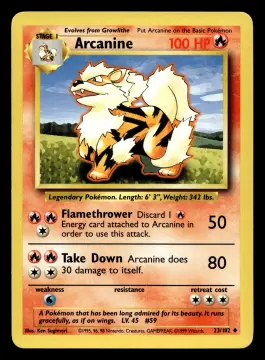 Voorkant Arcanine 23/102 uit Base Set Uncommon Near Mint conditie Pokémon kaart productfoto NM 1/2